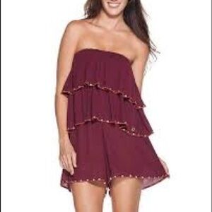 ONDADEMAR Burgundy Embellished Playsuit Romper (SD1)